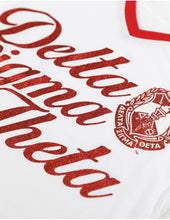Load image into Gallery viewer, Delta Sigma Theta Wide Bottom V-neck White T-shirt