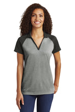 Load image into Gallery viewer, Sport-Tek ® Women's PosiCharge ® RacerMesh ® Raglan Heather Block Polo. LST641