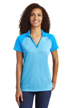Load image into Gallery viewer, Sport-Tek ® Women's PosiCharge ® RacerMesh ® Raglan Heather Block Polo. LST641