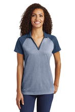 Load image into Gallery viewer, Sport-Tek ® Women's PosiCharge ® RacerMesh ® Raglan Heather Block Polo. LST641