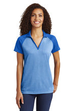Load image into Gallery viewer, Sport-Tek ® Women's PosiCharge ® RacerMesh ® Raglan Heather Block Polo. LST641