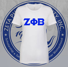 Load image into Gallery viewer, Zeta Phi Beta Royal Ideal T-Shirt Wht Letters
