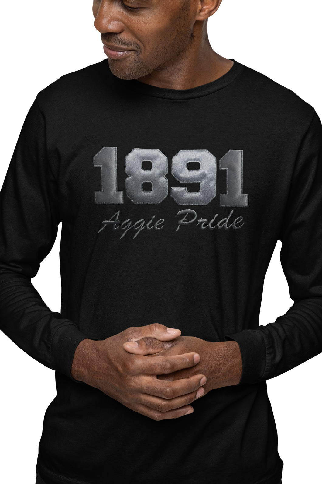 North Carolina A&T 1891 Aggie Pride Embroidered Long Sleeve Black On Black T-shirt