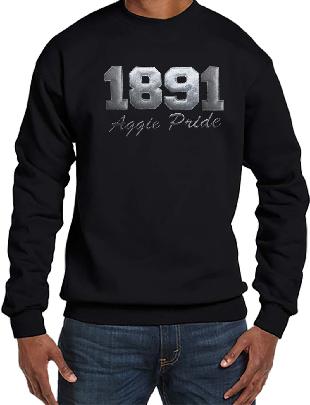 North Carolina A&T 1891 Aggie Pride Embroidered Black on Black Sweatshirt