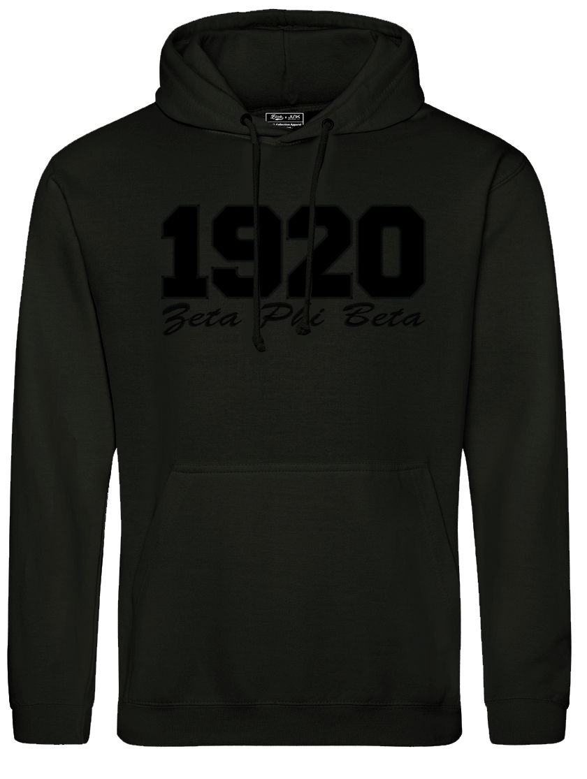 Zeta Phi Beta 1920 Embroidered Black on Black Hoodie