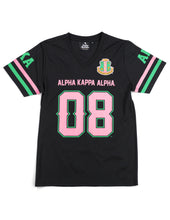 Load image into Gallery viewer, Alpha Kappa Alpha Football Jersey Tee Black
