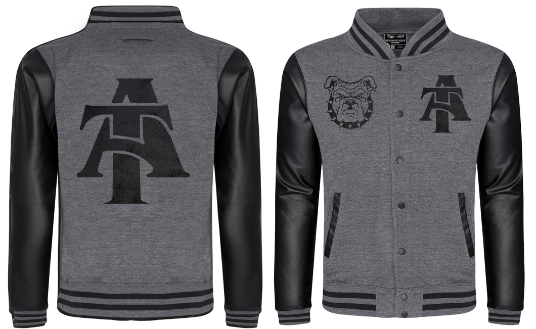 North Carolina A&T State University Grey Leather Sleeve Varsity Jacket