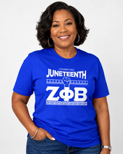 Load image into Gallery viewer, Zeta Phi Beta Juneteenth Royal Blue T-Shirt
