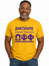 Load image into Gallery viewer, Omega Psi Phi Juneteenth Purple T-Shirt
