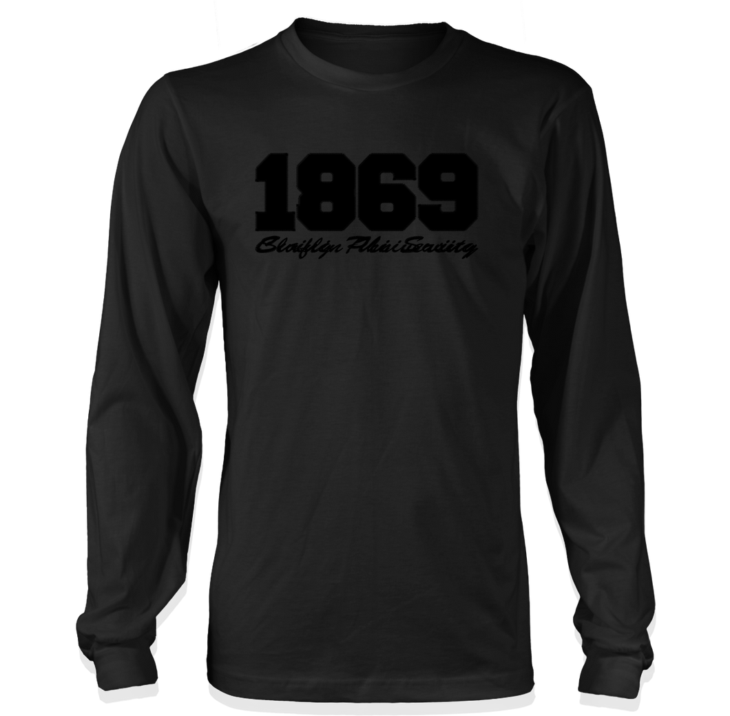 Claflin University 1869 Embroidered Black on Black Long Sleeve T-Shirt