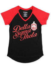 Load image into Gallery viewer, Delta Sigma Theta Wide Bottom V-neck Black T-shirt
