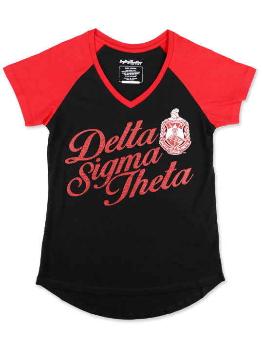 Delta Sigma Theta Wide Bottom V-neck Black T-shirt