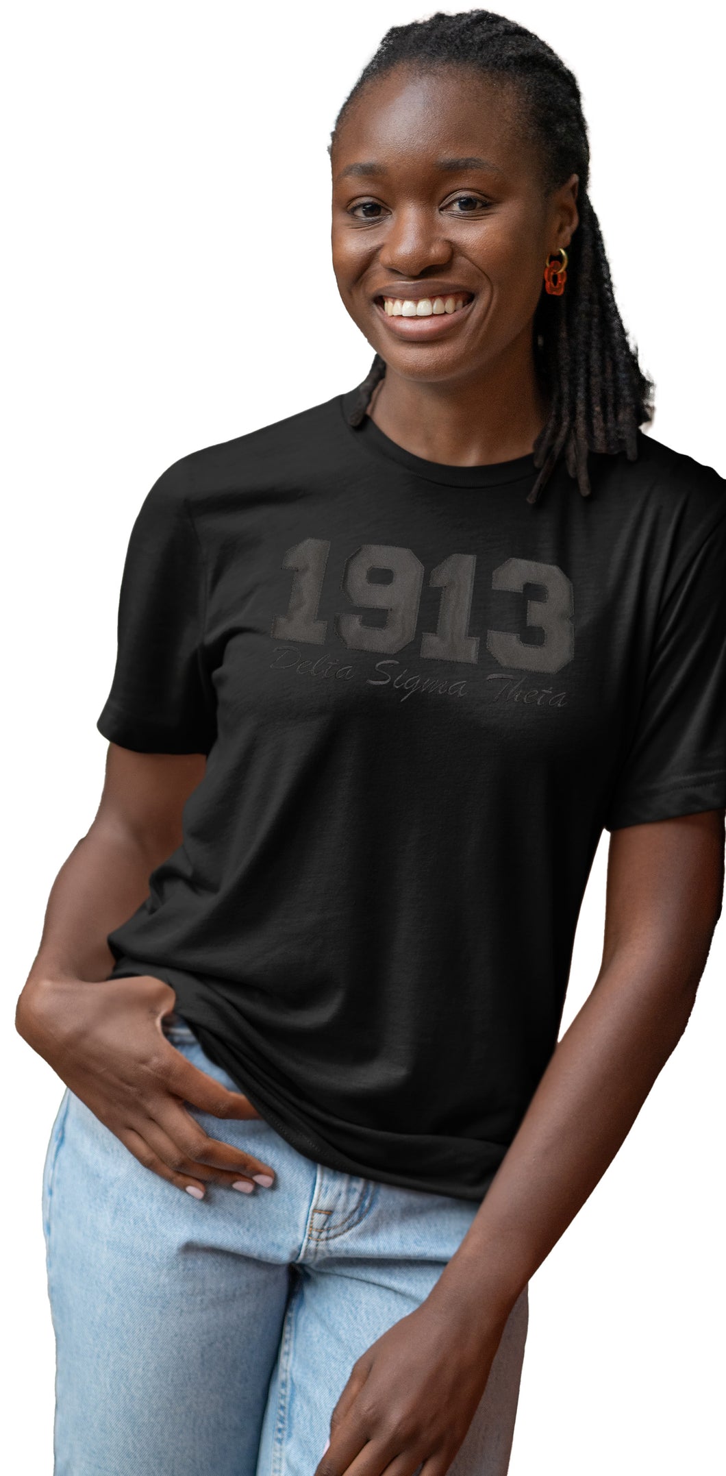 Delta Sigma Theta 1913 Embroidered Black on Black Short Sleeve T-Shirt