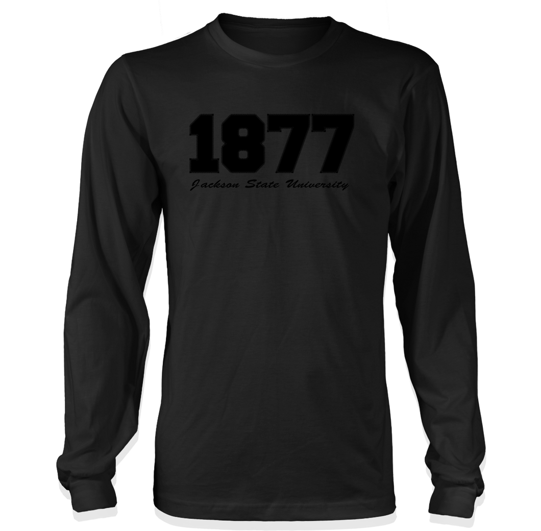 Jackson State University 1877 Embroidered Black on Black Long Sleeve T-Shirt