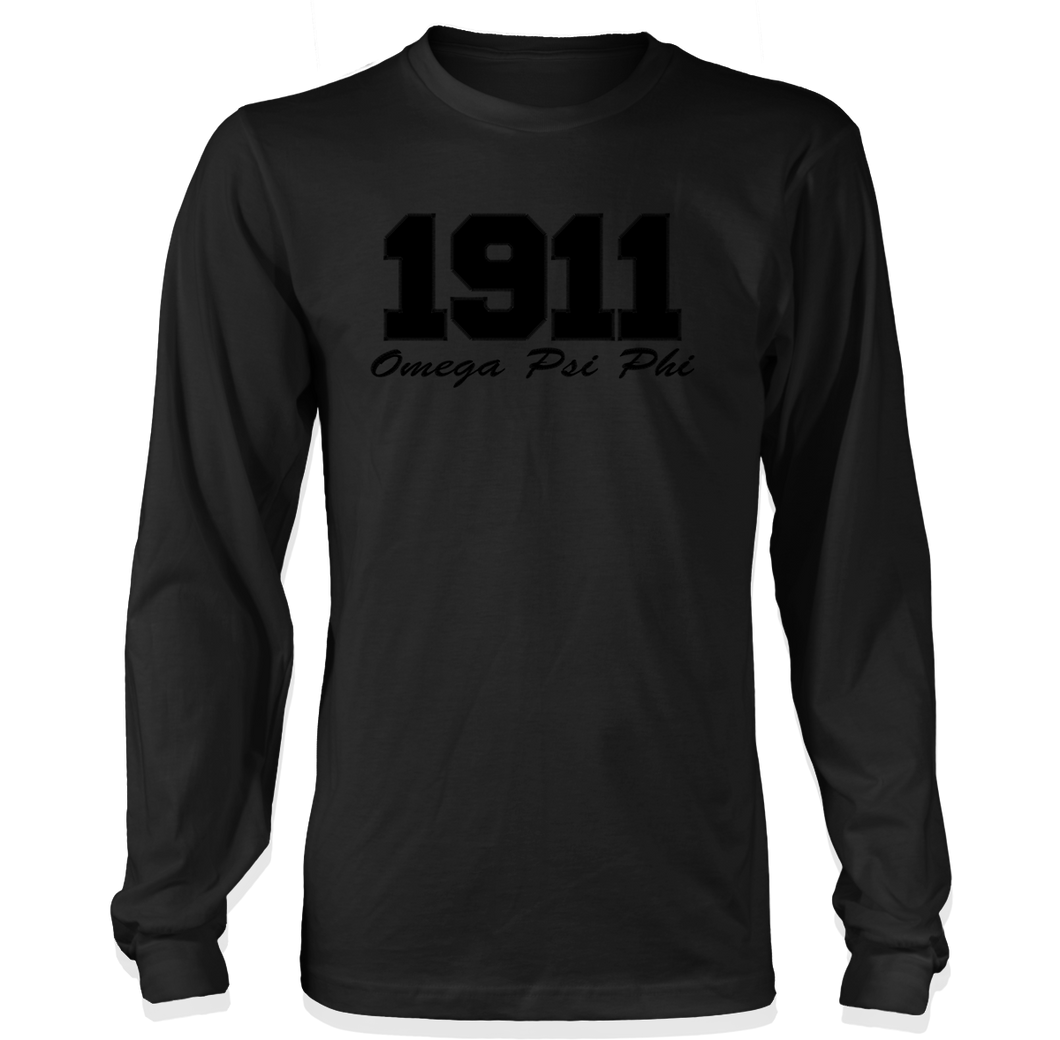 Omega Psi Phi 1911 Embroidered Black on Black Long Sleeve T-Shirt