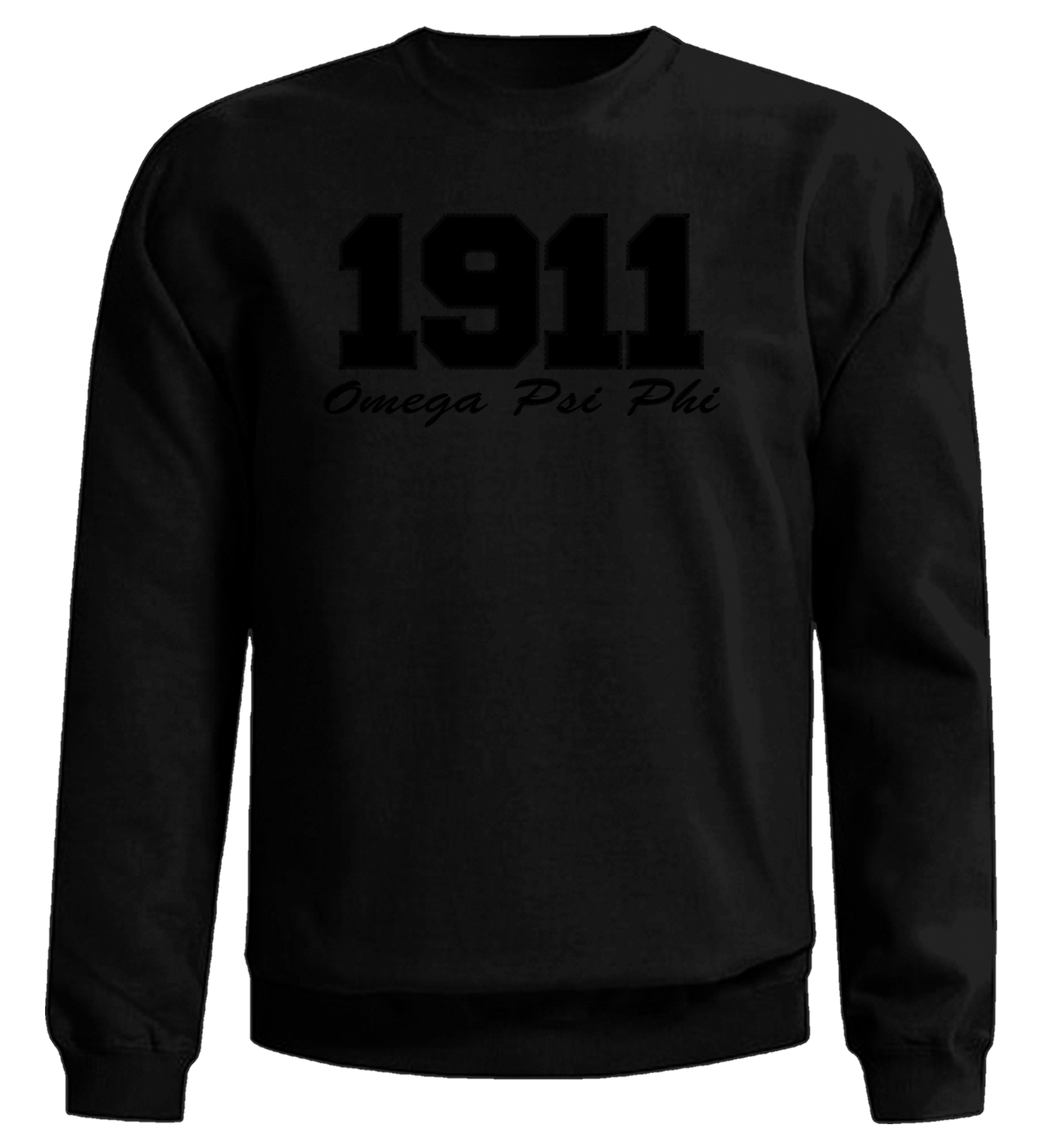 Omega Psi Phi 1911 Embroidered Black on Black Sweatshirt