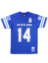 Load image into Gallery viewer, PHI BETA SIGMA FOOTBALL JERSEY TEE ROYAL BLUE
