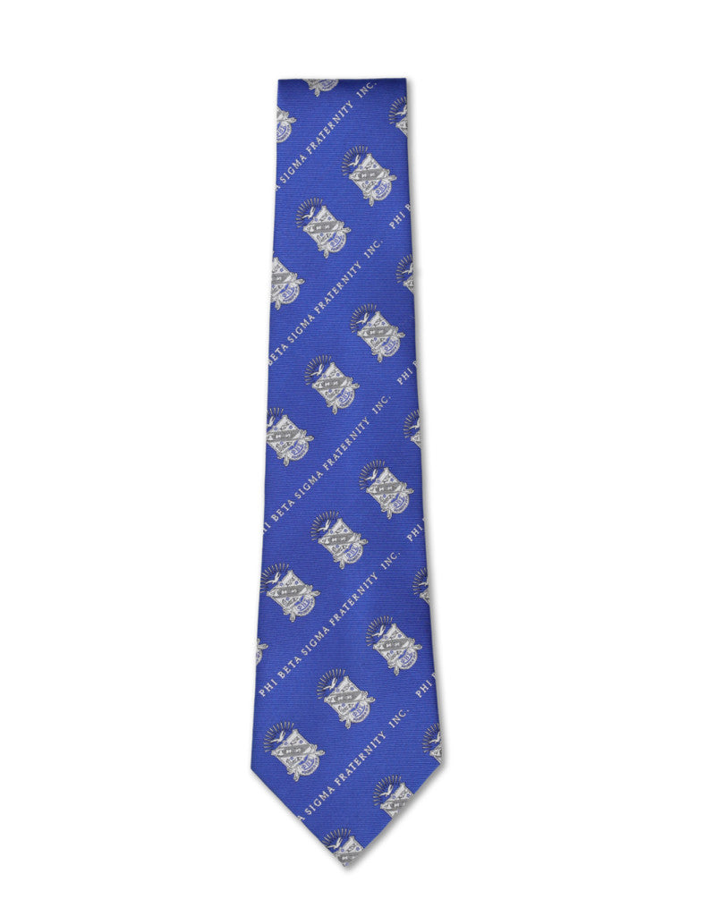 Corbata Phi Beta Sigma azul real con escudo blanco