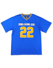 Cargar imagen en el visor de la galería, Sigma Gamma RHO OVERSIZED CHENILLE FOOTBALL JERSEY TEE_ROYAL BLUE
