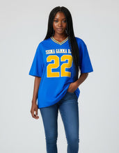 Cargar imagen en el visor de la galería, Sigma Gamma RHO OVERSIZED CHENILLE FOOTBALL JERSEY TEE_ROYAL BLUE
