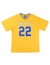 Cargar imagen en el visor de la galería, Sigma Gamma RHO OVERSIZED CHENILLE FOOTBALL JERSEY TEE_GOLD
