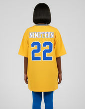 Cargar imagen en el visor de la galería, Sigma Gamma RHO OVERSIZED CHENILLE FOOTBALL JERSEY TEE_GOLD
