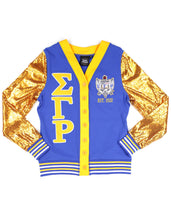 Load image into Gallery viewer, Sigma Gamma RHO SEQUIN CARDIGAN_ROYAL BLUE
