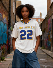 Cargar imagen en el visor de la galería, Sigma Gamma RHOOVERSIZED CHENILLE FOOTBALL JERSEY TEE_IVORY
