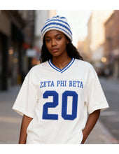 Load image into Gallery viewer, Zeta Phi Beta OVERSIZED CHENILLE FOOTBALL JERSEY TEE_IVORY
