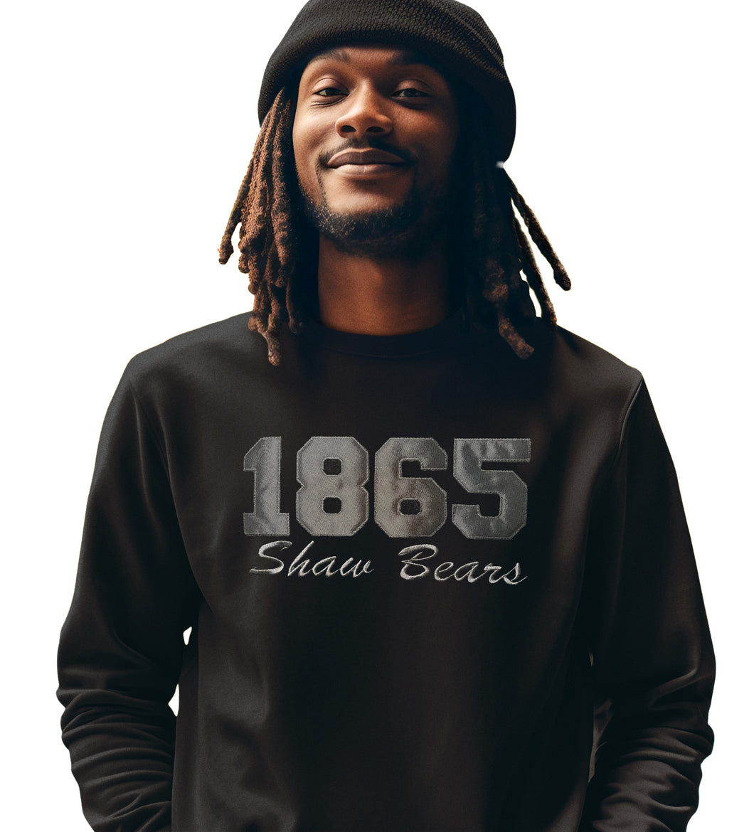 Shaw University 1865 Embroidered Long Sleeve Black On Black T-shirt