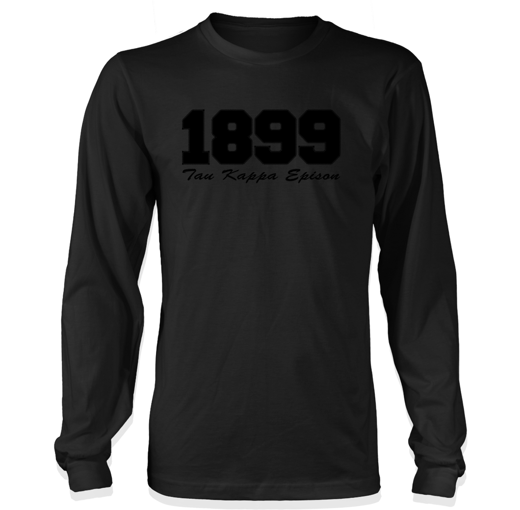 Tau Kappa Epsilon 1899 Embroidered Black on Black Long Sleeve T-Shirt
