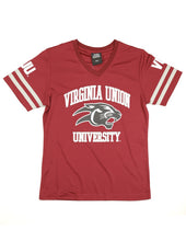 Load image into Gallery viewer, WOMEN'S VIRGINIA UNION FOOTBALL JERSEY TEE
