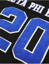 Load image into Gallery viewer, Zeta Phi Beta OVERSIZED CHENILLE FOOTBALL JERSEY TEE_BLACK

