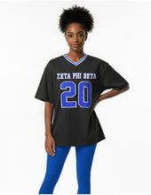 Load image into Gallery viewer, Zeta Phi Beta OVERSIZED CHENILLE FOOTBALL JERSEY TEE_BLACK
