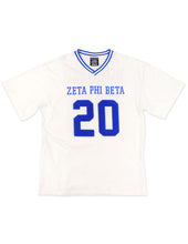 Load image into Gallery viewer, Zeta Phi Beta OVERSIZED CHENILLE FOOTBALL JERSEY TEE_IVORY
