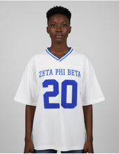 Load image into Gallery viewer, Zeta Phi Beta OVERSIZED CHENILLE FOOTBALL JERSEY TEE_IVORY
