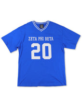 Cargar imagen en el visor de la galería, Zeta Phi Beta OVERSIZED CHENILLE FOOTBALL JERSEY TEE_ROYAL_BLUE
