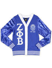 Load image into Gallery viewer, Zeta Phi Beta SEQUIN CARDIGAN_ROYAL BLUE
