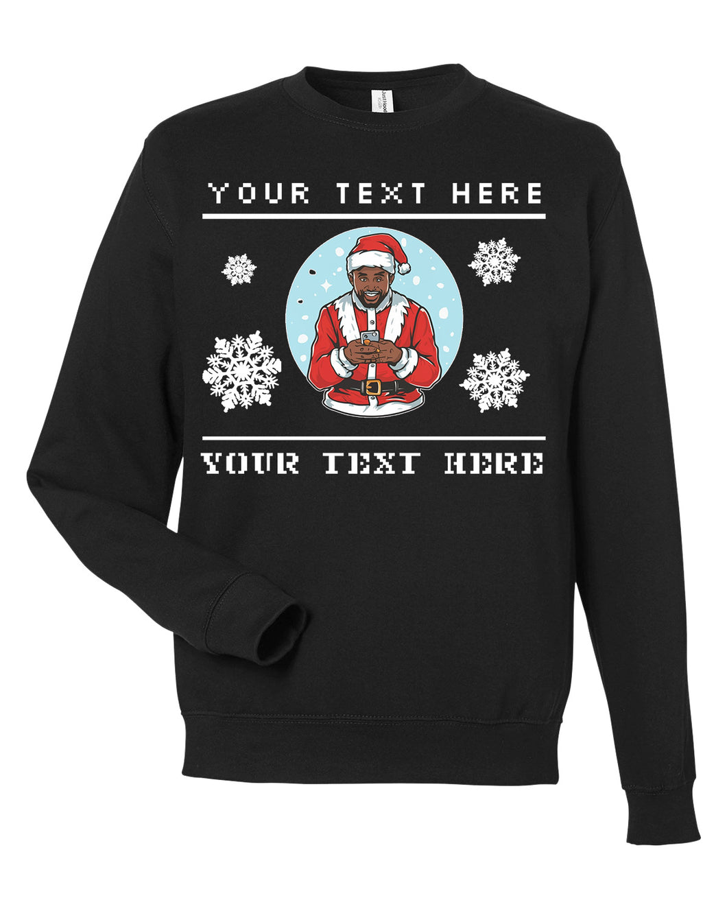 Scrollin' Black Santa Christmas Ugly Sweater