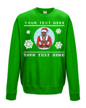Load image into Gallery viewer, Scrollin&#39; Black Santa Christmas Ugly Sweater
