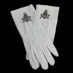 White Mason Gloves Silver Compass and Square