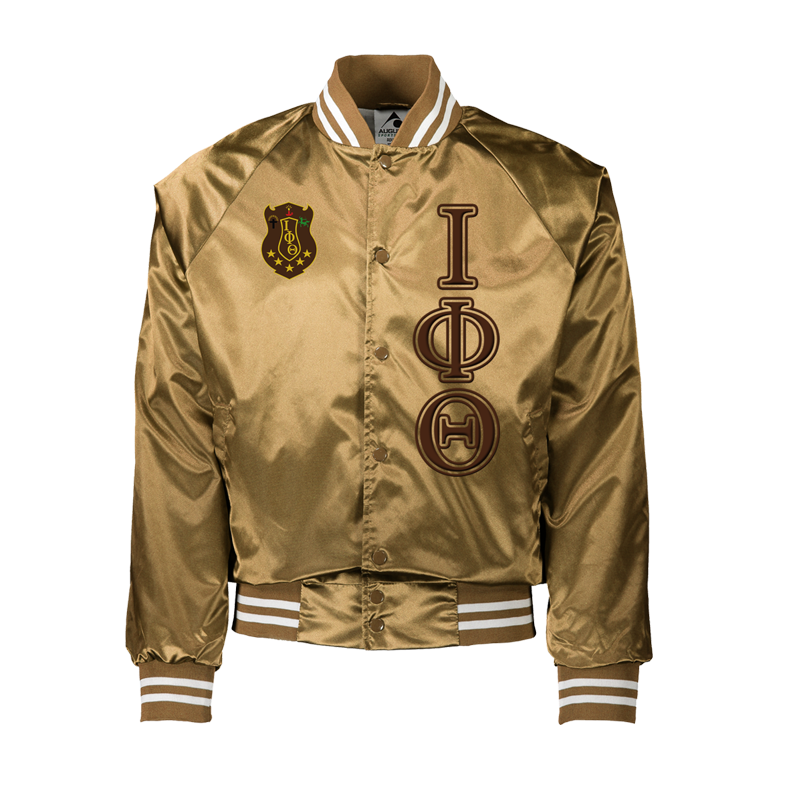Iota Phi Theta Gold/Brown Satin Baseball Jacket