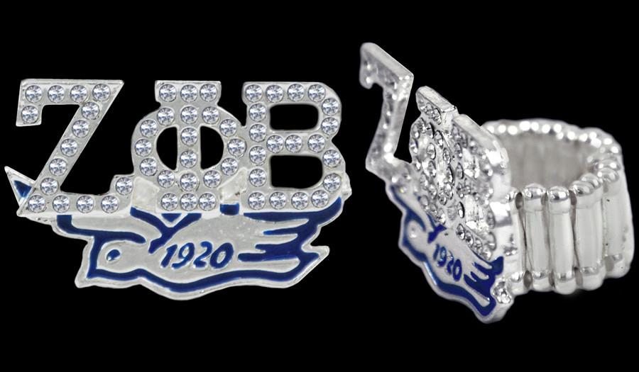 Zeta Phi Beta Stretchy Ring with Crystal Stones