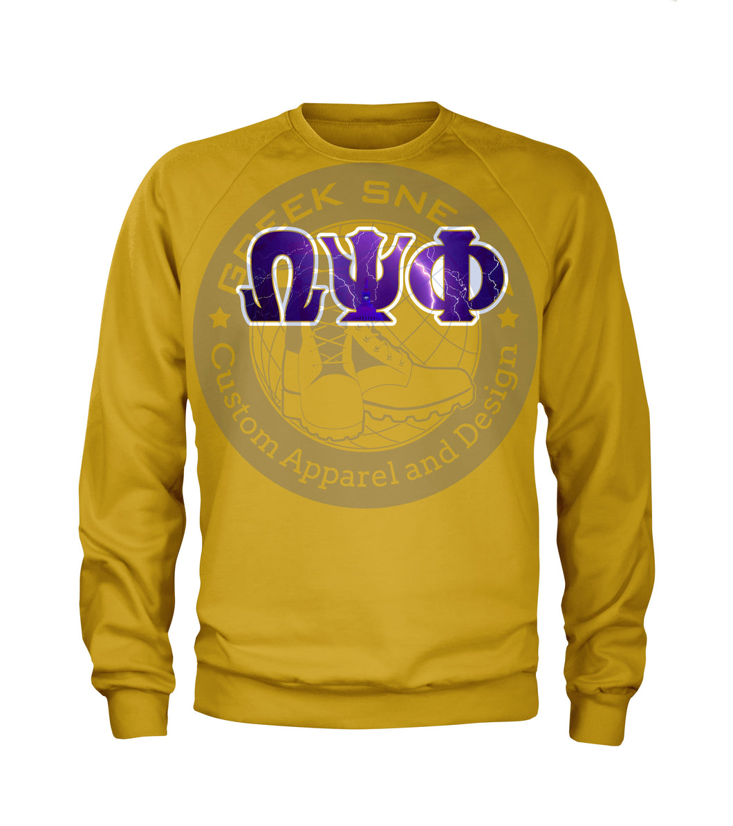 Omega Psi Phi Letters on Gold Long Sleeve Tee