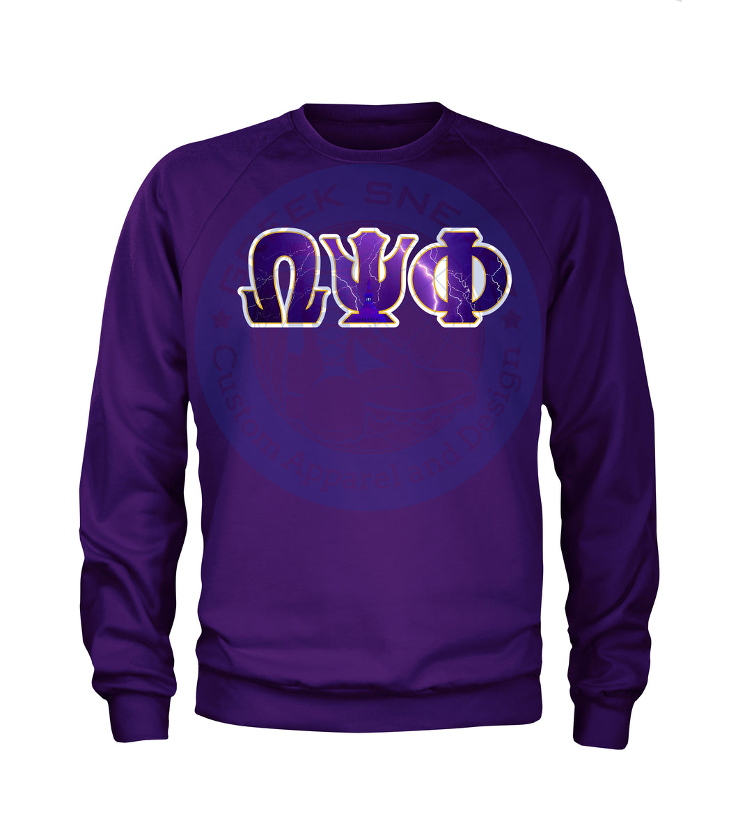 Omega Psi Phi Letters on Purple Long Sleeve T-Shirt